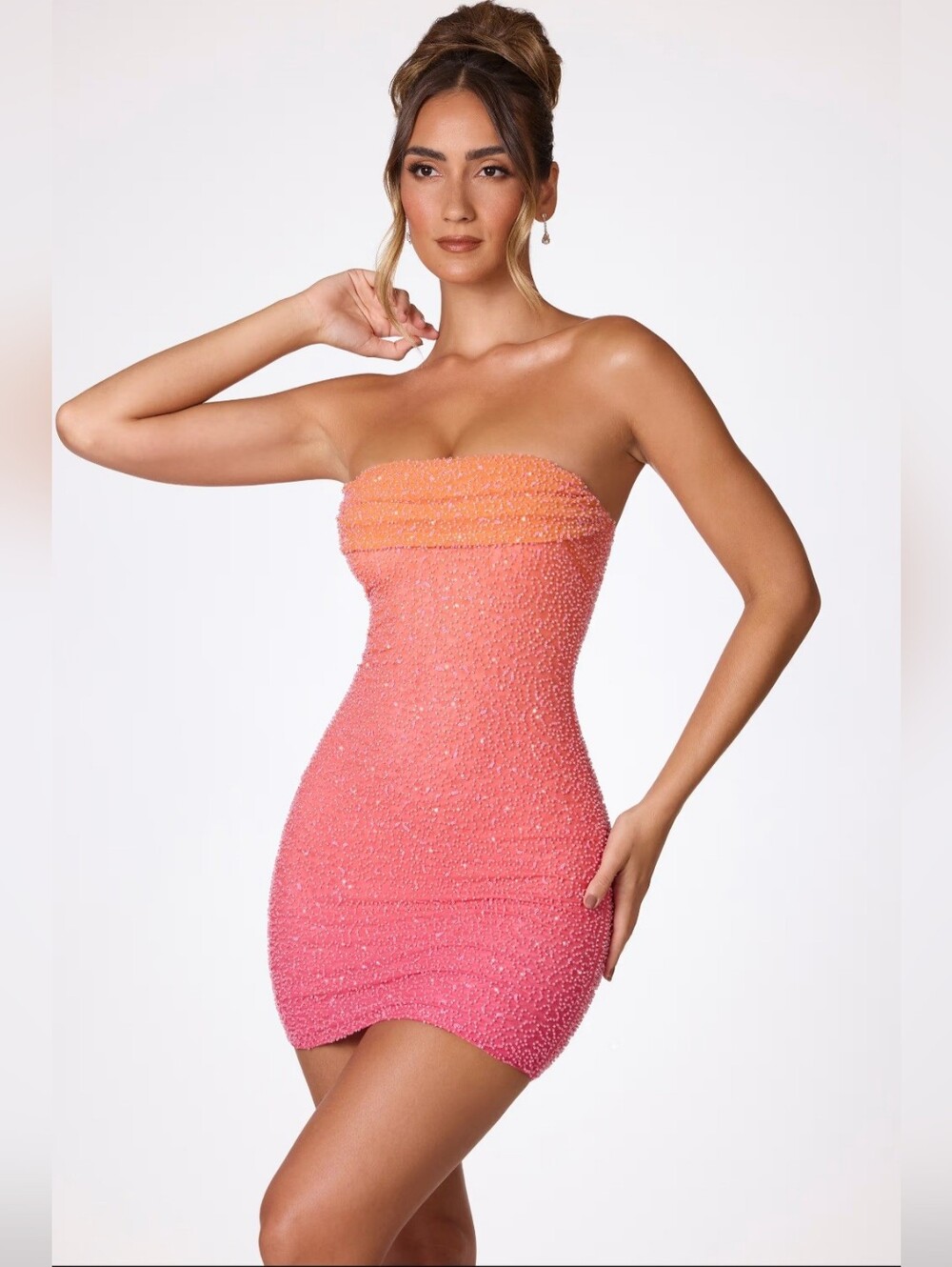 Oh Polly Basel Embellished Strapless Mini Dress Pink Orange Ombre Women's Size 4